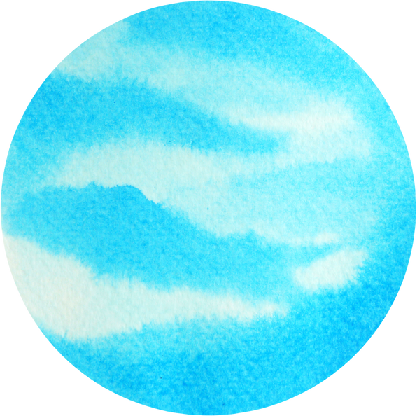 blue sky circle round icon in watercolor painting